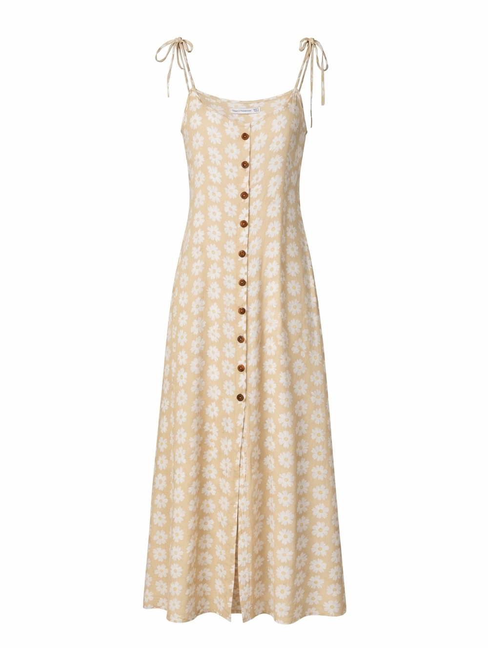 Faithfull The Brand XS Floral Midi Dress Beige Daisy Tie Strap Summer